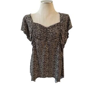 Y2K 2000s Leopard Print Square Neck Blouse Plus Sz 22W Punk Grunge Stretch